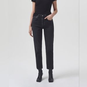 COPY - NWT AGOLDE Riley High Rise Straight Crop Jeans Black Panoramic 26